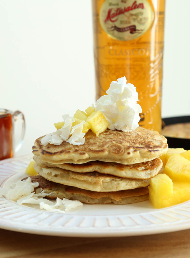 piña colada pancakes with rum syrup