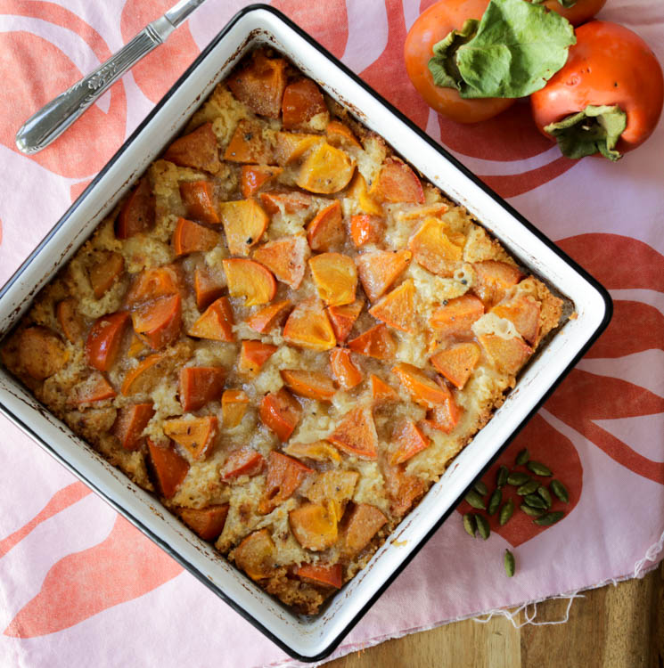 Persimmon cobbler with fresh ground cardamom is a perfect fall dessert. Use Fuyu persimmons in this recipe 