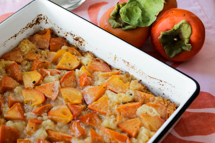 Persimmon cobbler with fresh ground cardamom is a perfect fall dessert. Use Fuyu persimmons in this recipe 