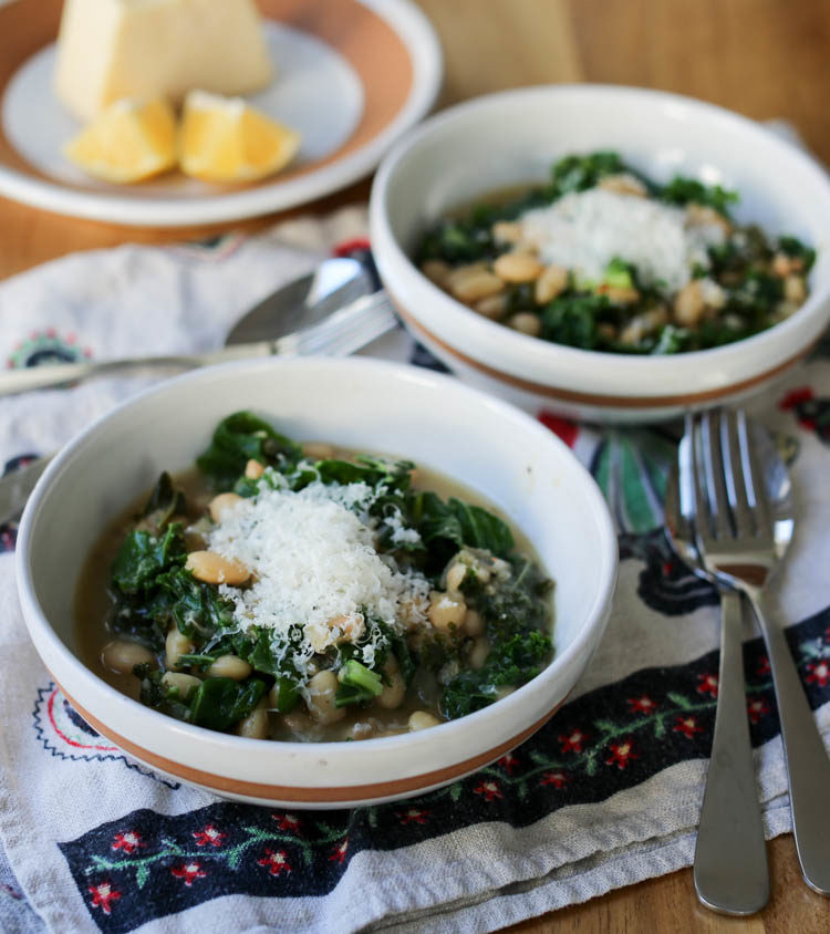 Beans and greens - simple, healthy, vegetarian one-pot meal with white beans and kale or collard greens
