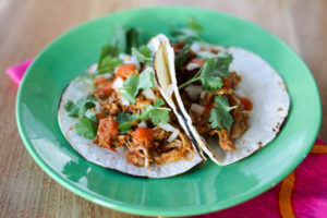 Salsa chicken recipe for shredded chicken tacos or burritos. Simple homemade salsa makes this extra delicious