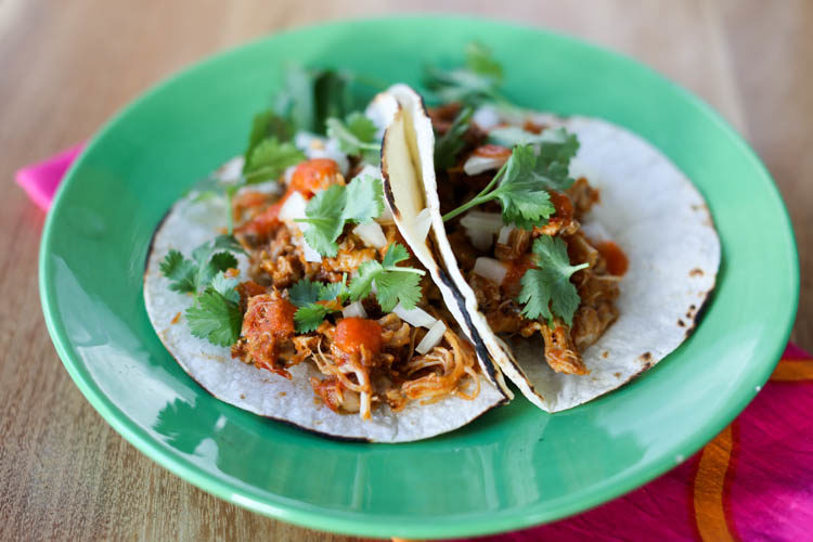 Salsa chicken recipe for shredded chicken tacos or burritos. Simple homemade salsa makes this extra delicious