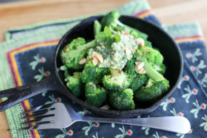 Seared broccoli with mint and peanut pesto