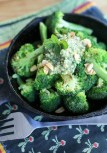 Seared broccoli with mint and peanut pesto