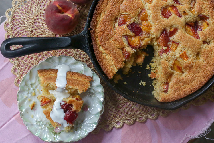 Sweet peach cornbread cake. For lovers of cake and lovers of sweet cornbread, this cornbread cake is a hit