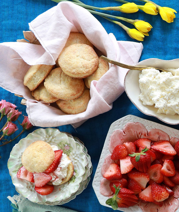 classic strawberry shortcake recipe. Traditional sweet cream biscuits, macerated strawberries and fresh whipped cream