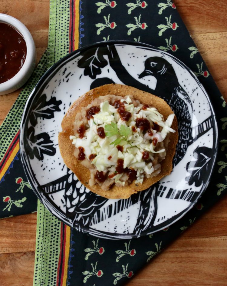 veggie tostadas with refried beans