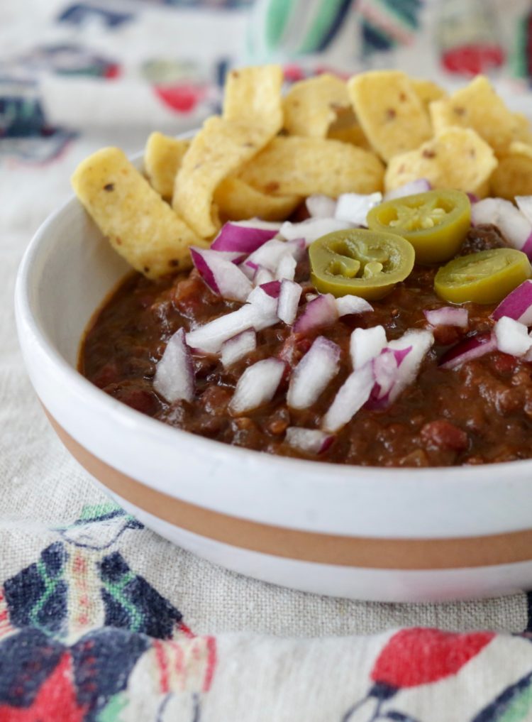 Bowl of vegan Frito pie 