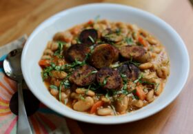 vegetarian cassoulet beans with field roast sausage