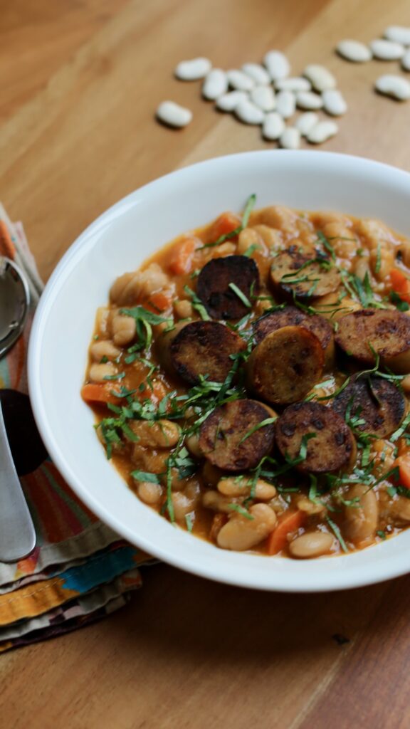 vegetarian cassoulet beans with field roast sausage 